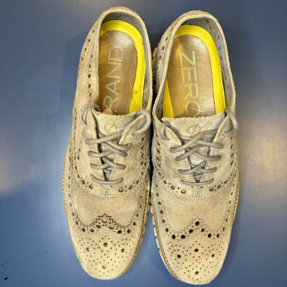Cole Haan Zerogrand Wingtip Oxford Shoes Beige C12980 Mens Size 8.5